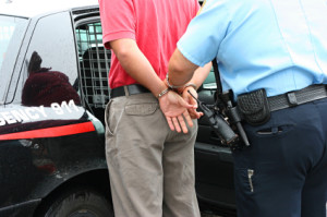 A person getting escorted into a police car after an arrest