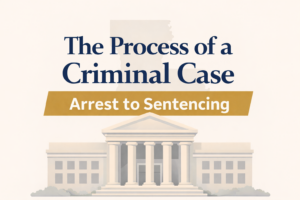 Louisiana courthouse image illustrating the criminal case process from arrest to sentencing in New Orleans